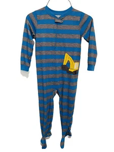 Carters Footed Pajamas Boys Excavator Blue Stripe Lightweight Full Zip Pajama 4t - Picture 1 of 11