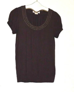 Camisa Michael Kors Marrón Manga Corta Adornada Cuello Redondo Talla S/P Usada en Excelente Condición - Imagen 1 de 2