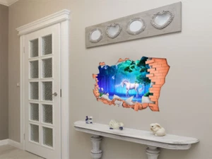 FULL COLOUR Unicorn Smashed Wall, Decal, Wall Art,Transfer,3D Sticker - Picture 1 of 4