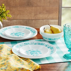 The Pioneer Woman by Corelle 12-Piece Dinnerware Set, Evie, Teal - Picture 1 of 2