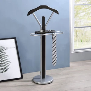 Kings Brand Silver / Walnut Finish Wood & Metal Suit Valet Rack Stand Organizer - Picture 1 of 4