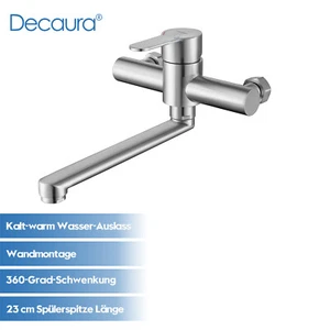 Grifo de cocina Decaura montaje en pared con salida giratoria 360 largo 23 cm níquel - Imagen 1 de 8