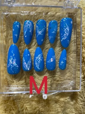 tips per unghie finte/luccicante/lucente/farfalla/blu/stella/carina/primavera - Immagine 1 di 3