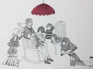 De Colección Julie Corsover Niños Impresión "Story Time" con Abuela Durmiendo 10" x 14" - Imagen 1 de 6