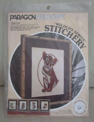 Vintage Paragon Needlecraft Wildlife Series Cross Stitch Kit Tiger Cub 0833 NOS - Image 1 of 4