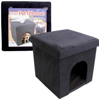 Folding Cube Pet Ottoman Seat Footstool Storage Box + Lid 15" Suede Black NEW - Image 1 of 3