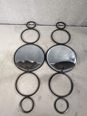 Juego de 2 Candelabros de Hierro Forjado Negro Colgante de Pared con Espejo Círculos 22" Foto 1 de 4