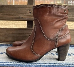 ✅Pikolinos EU 37 Brown Leather Ankle Boots USA 6.5-7 Zip Stitching Dressy Heel - Picture 1 of 17