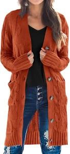 Long Sleeve Cable Knit Long Cardigan for Women 2025 Fall Winter Chunky Open Fron - Picture 1 of 12
