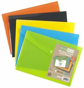 eco eco A5 Stud Wallets 50% Recycled Assorted Colours Press Folders Document - Picture 1 of 12