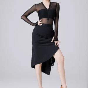 Latin Dance Dress Modern Skirt Ruffle Tassel Bodycon Adult Dancewear Irregular - Picture 1 of 13
