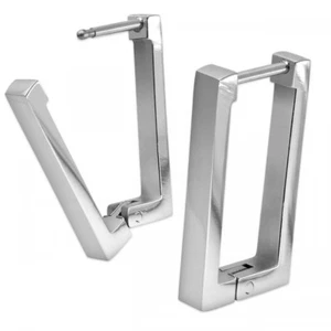 1 Pair Stainless Steel Hoop Square Earrings Studs Rectangular Shaped Silver - Picture 1 of 1