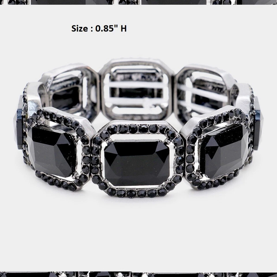 Rhinestone Crystal Cocktail Stretch Bangle Bracelet Wedding Party Prom Statement - Image 1 of 1