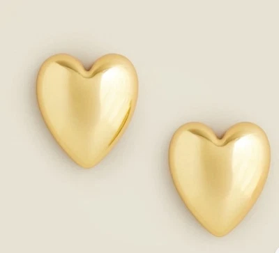 Aretes J.Crew Corazón De Gran Tamaño Brillante Mate Chapado en Oro Latón $39 CB823 NUEVOS Foto 1 de 3