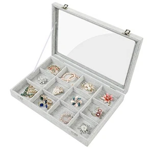 Jewelry Organizer Tray 12 Grids, Velvet Jewelry Tray with Clear Lid - Picture 1 of 7