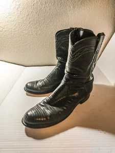 Justin Black Lizard Skin Roper Cowboystiefel Herren 9,5 D Vintage Western Hergestellt in den USA - Bild 1 von 7