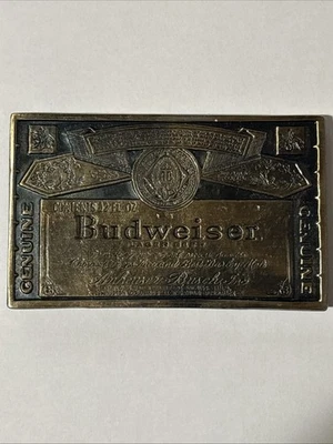 Hebilla de cinturón vintage de latón para cerveza Budweiser de la década de 1970 Anheuser-Busch Foto 1 de 3