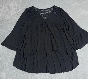 Ambiance Top Womens 3XL Black Lace Trim Sheer Back Bell Sleeve VNeck Witchy Goth - Picture 1 of 7