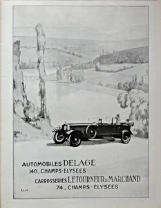 PUBLICITÉ DE PRESSE 1925 AUTOMOBILES DELAGE CARROSSERIES LETOURNEUR MARCHANT - Picture 1 of 1