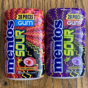 Mentos SOUR Sugar-Free Chewing Gum with Xylitol, Strawberry + Grape - 28 Pieces - Picture 1 of 1