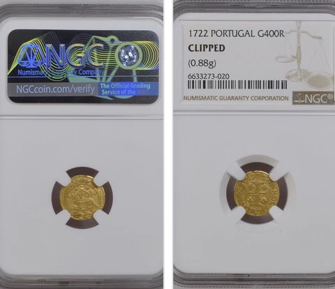 Antique 1722 Brazil Portugal Cruzado Novo 400 Reis Gold Coin 0.88g Joao Ioan NGC Cover