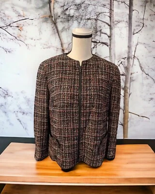 Chaqueta Blazer Akris Punto Negro Rojo Blanco Tweed Cremallera Frontal Bolsillos EE. UU. 12 Foto 1 de 4