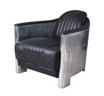 PALAZZO INT Sessel Vintage Leder Armlehnsessel Aluminium Loungesessel Cocktailsessel Antik