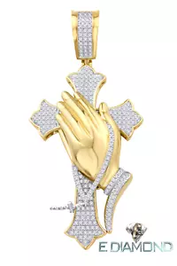 10 K Gold, Natural Diamond Christ Hands In Prayers Rosary Pendant, .65 Carat - Picture 1 of 1