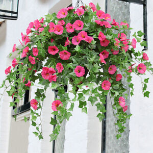 Artificial Hanging Basket Fake Silk Morning Glory Flower Vine Home Wedding