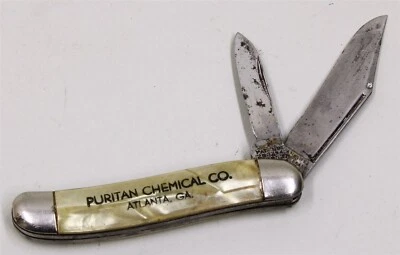 Navaja de bolsillo plegable Hammer 1939 2 hojas publicidad Puritan Chemical Atlanta Foto 1 de 4