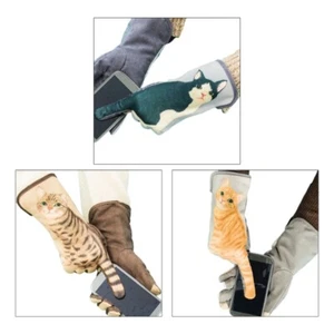 Women Cute Kitten Tail Finger Touchscreen Gloves 3D Print Fleece Lined Mittens - Picture 1 of 10