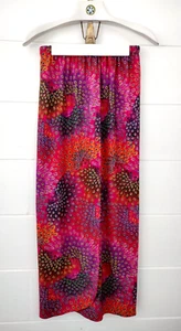 Vtg 70s Psychedelic Maxi Skirt M Mod Hippie Boho Pink Purple Peacock Nylon Beach - Picture 1 of 13