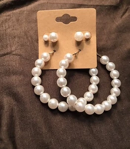 Pearl-Like Earrings-Set of 3 - Picture 1 of 1