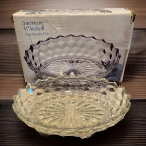 American Whitehall Crystal Glass Oval Vegetable Dish 10" NIB Cube Stacked Design - Picture 1 of 4