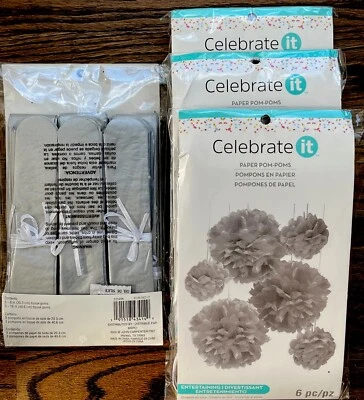 4 PKGS (24) Pompones de Pañuelo Plateado 2 Tallas - Fiesta Deco/25 Aniversario/Cumpleaños Foto 1 de 3