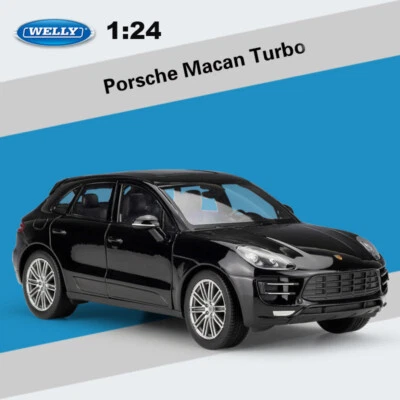 WELLY 1:24 Scale Macan Turbo Black SUV Porsche Diecast Model Cars Gift Replica  - Image 1 of 4