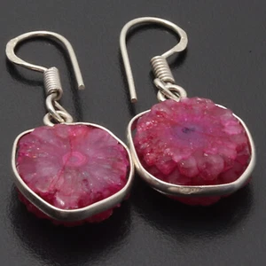 F8336 Agate Geode Slice Sterling Silve Plated Earrings 1.5" Gemstone Jewelry - Picture 1 of 3