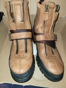 •POLO by Ralph Lauren KILNWICK Leather Boot Zip/Buckle Mens 14 D Briarwood/tan - Picture 1 of 7
