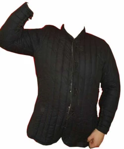 Mittelalter Gambeson Mittelalter gepolsterter Kragen volle Ärmel dick schwarz Farbe schmal - Bild 1 von 2