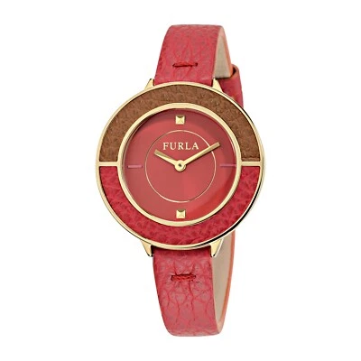 Relógio de pulso feminino Furla R4251109501 CLUB ouro IP aço couro vermelho data - Imagem 1 de 2
