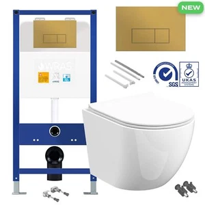 Rimless Wall Hung Toilet Pan & Seat with 1.10m Concealed Cistern Frame WC Unit - Picture 1 of 10