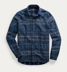RRL Ralph Lauren Fair Isle Indigo Jacquard Workshirt, XL, Double Faced Flannel - Bild 1 von 10