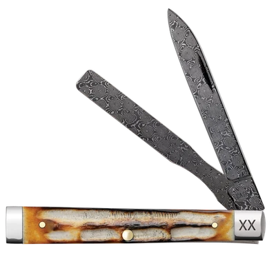 Case xx Knife Baby Doc Burnt Natural Bone 27234 Damascus Pocket Knives - Image 1 of 3