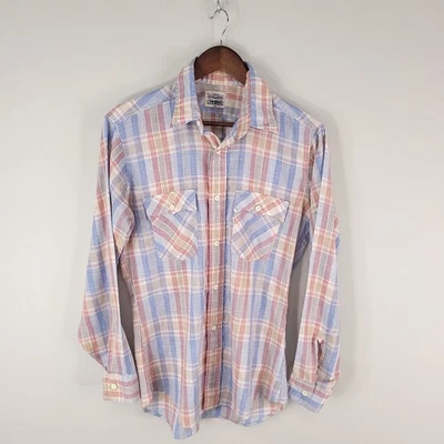 Vintage Levis Shirt Mens Medium Blue Red Plaid White Tab Fortrel Western Work - Image 1 of 4