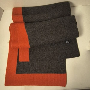 Gap 100 % Lammwolle Strickschal grau mit orangem Rand wendbar 11" x 62" LESEN - Bild 1 von 7