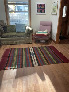 Indianer Navajo Wollteppich Vintage 48 x 78 Mehrfarbig Flächenteppich Gewebt - Bild 1 von 13