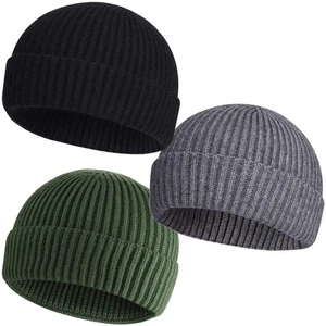 50% Wool Warm Cuffed Short Knit Fisherman Beanie for Men Women Winter Hats Tr... - Picture 1 of 6