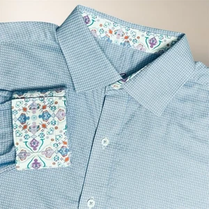 Robert Graham Herren XL blau bedruckt Flip Manschette Langarm Knopfleiste Hemd - Bild 1 von 7