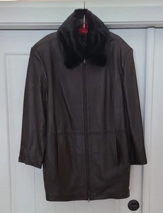Leather Elements XL Brown Leather Jacket Removable Faux Fur Collar Pockets - Picture 1 of 12