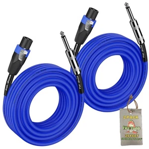 Speakon to 1/4 Speaker Cables 25ft Cords by FAT TOAD 12GA Wire DJ Audio Stage - Picture 1 of 14